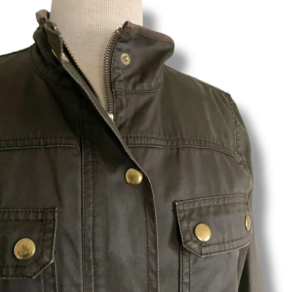 J Crew Womens Downtown Field Jacket Sz Small Olive Green Waxed Cotton Military